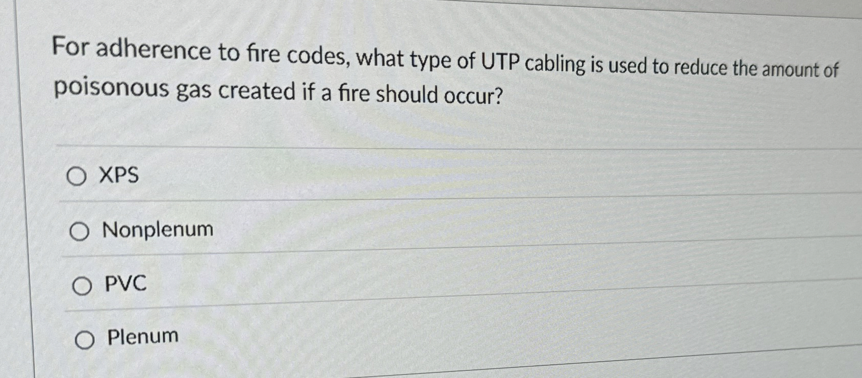 For adherence to fire codes, what type of UTP