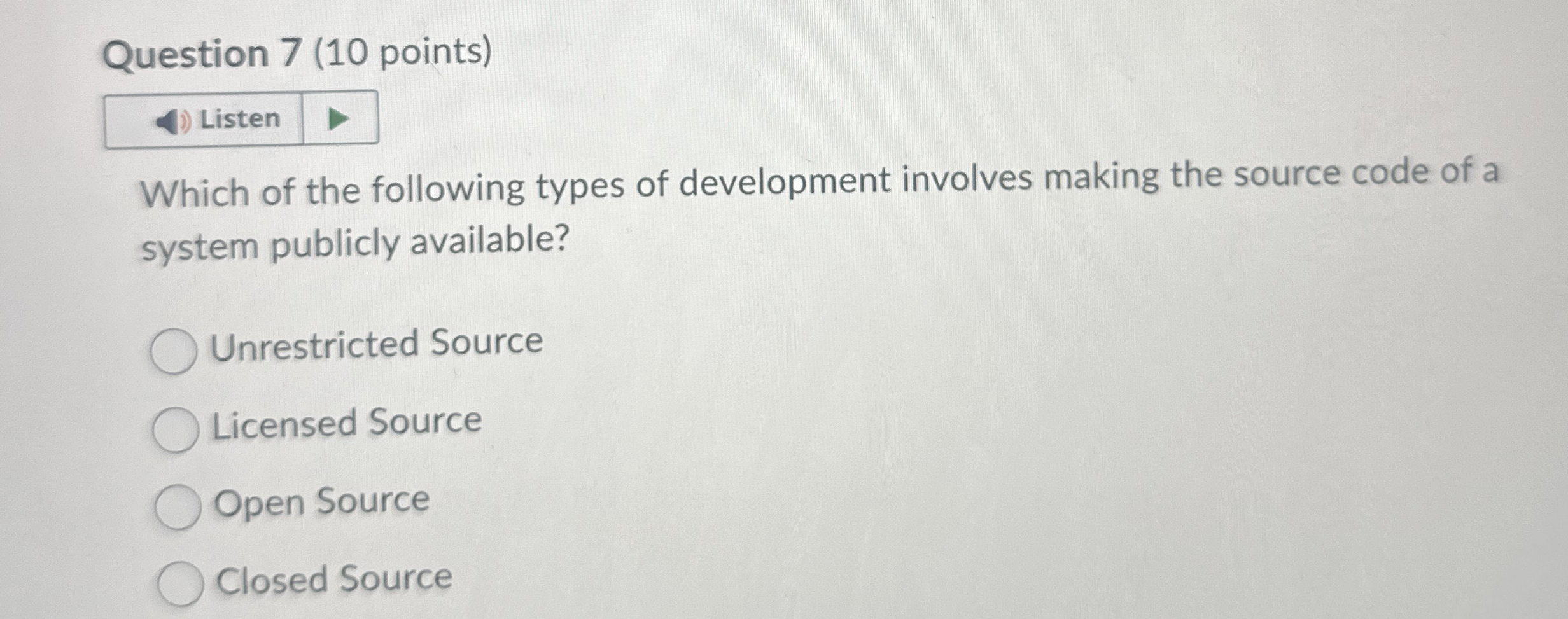 Question 7 ( 1 0 points ) Listen Which of the