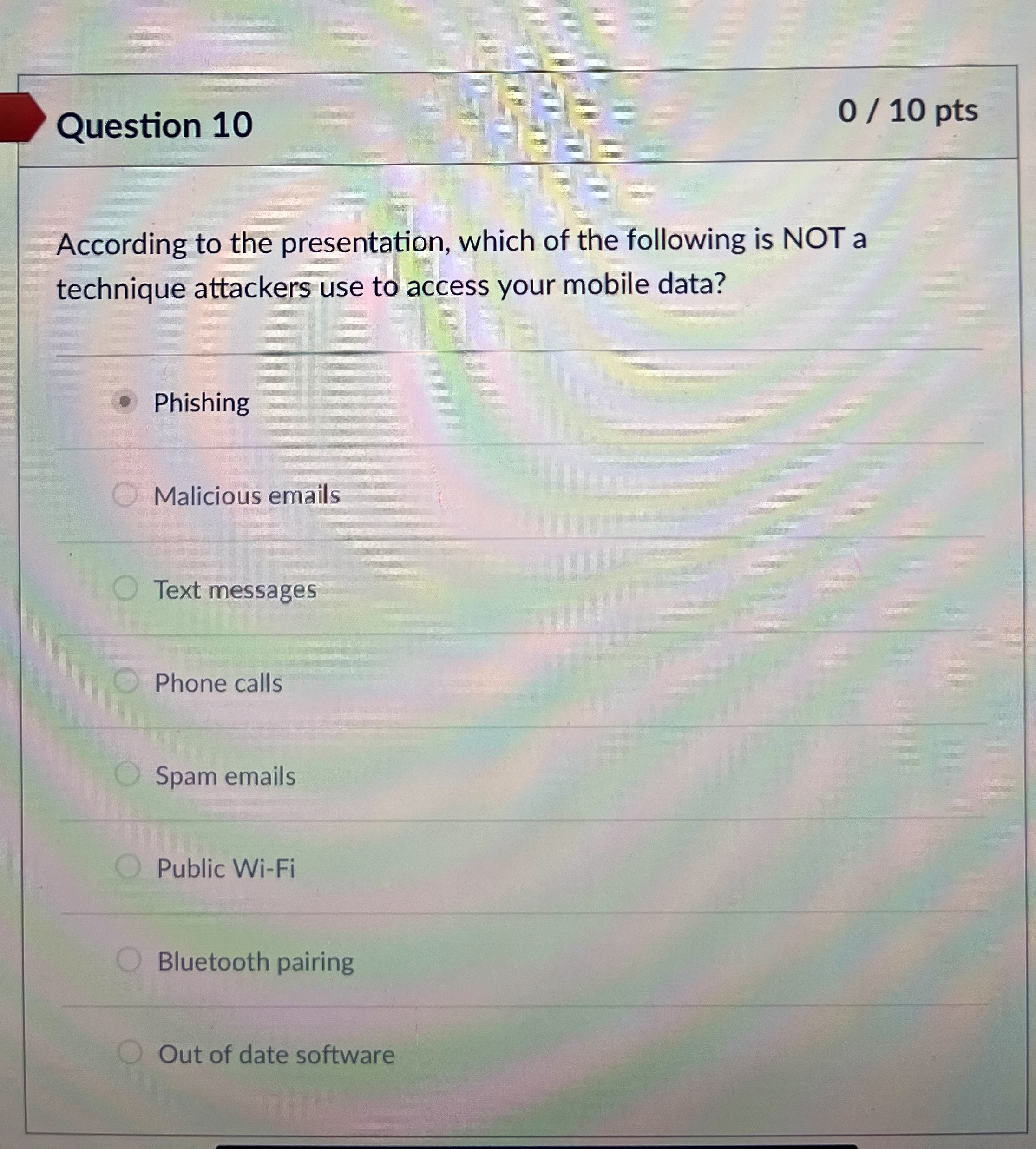 Question 1 0 According to the presentation, which