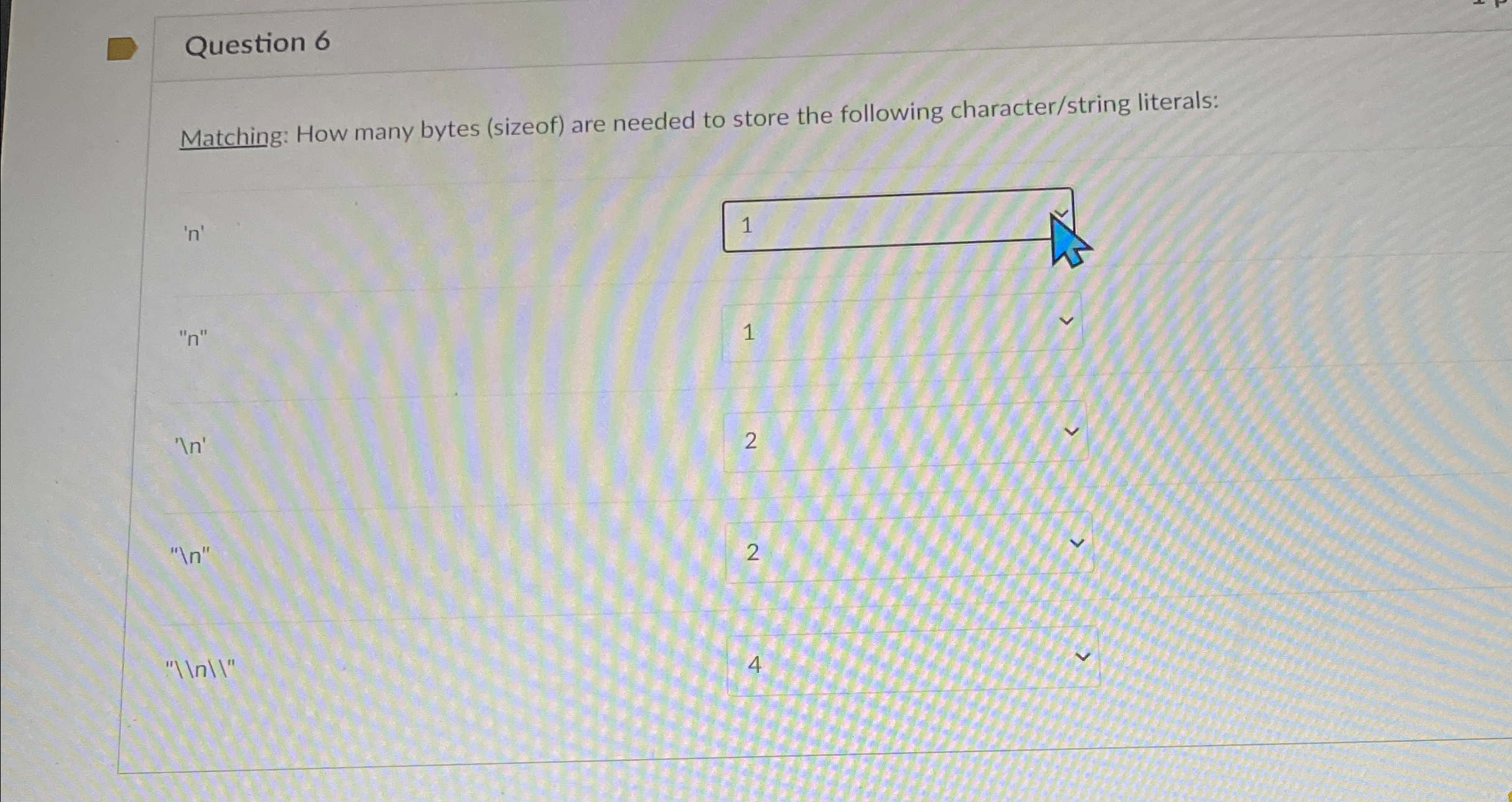 Question 4 1 pts What is the output of the