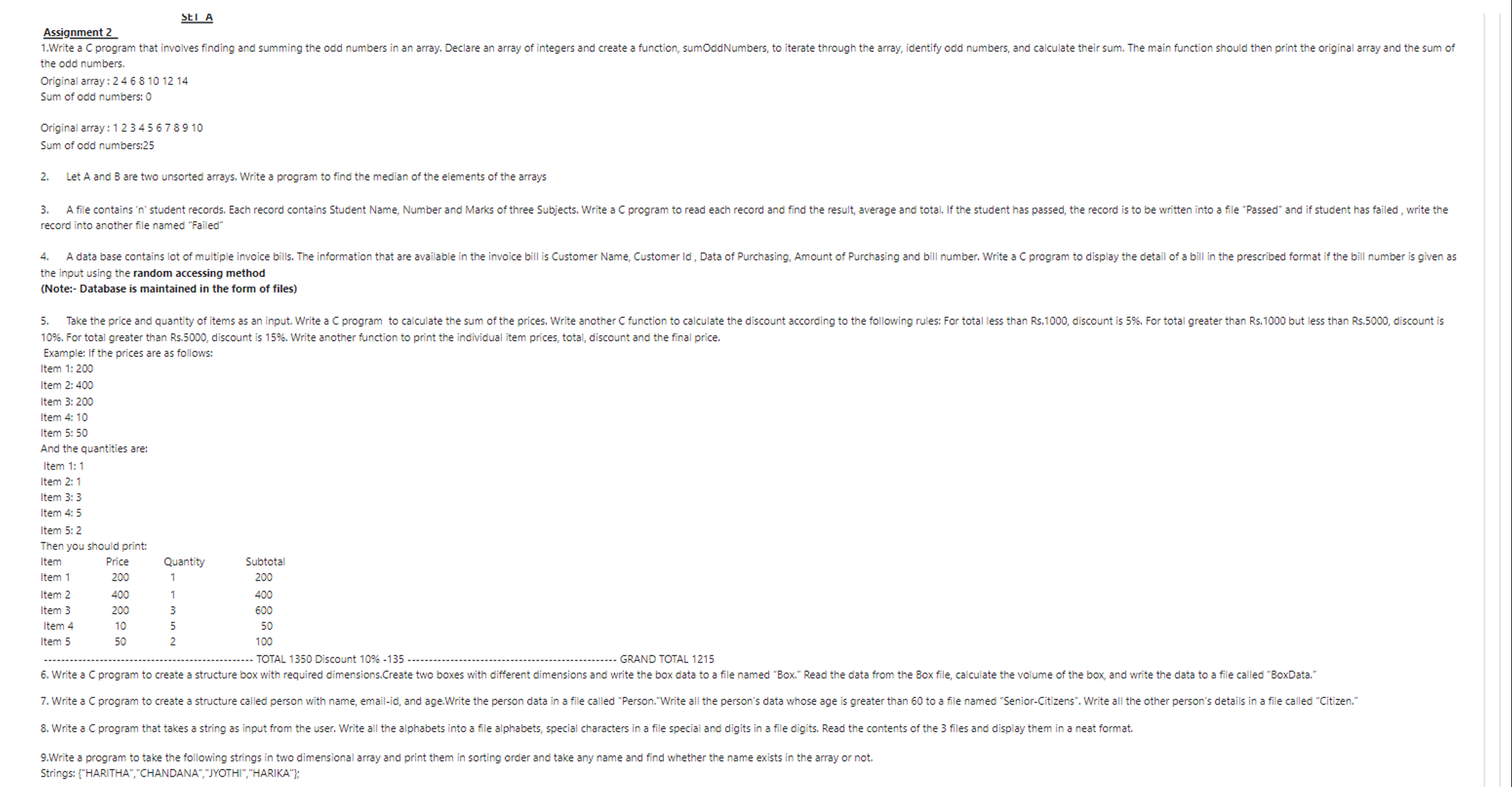 SET A Assignment 2 1 . Write a C program that