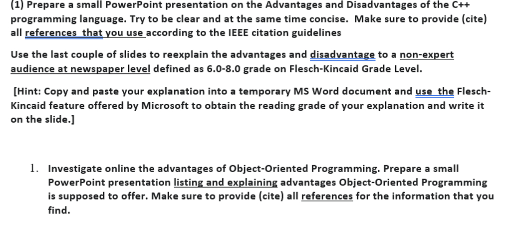( 1 ) Prepare a small PowerPoint presentation on