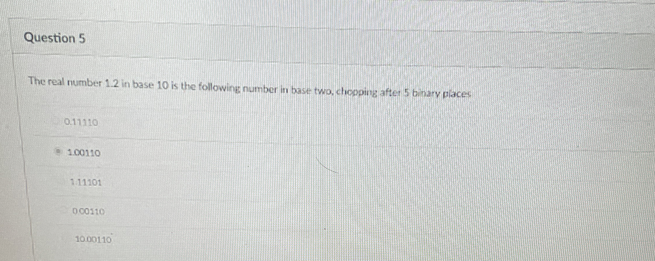 Question 5 The real number 1 . 2 in base 1 0 is