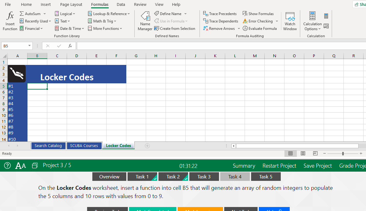 On the Locker Codes worksheet, insert a function