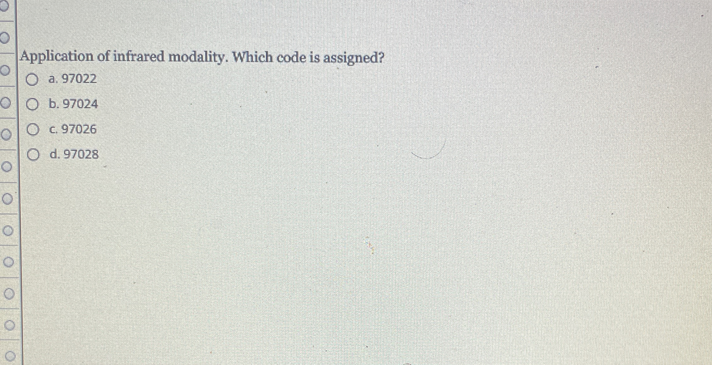 Application of infrared modality. Which code is