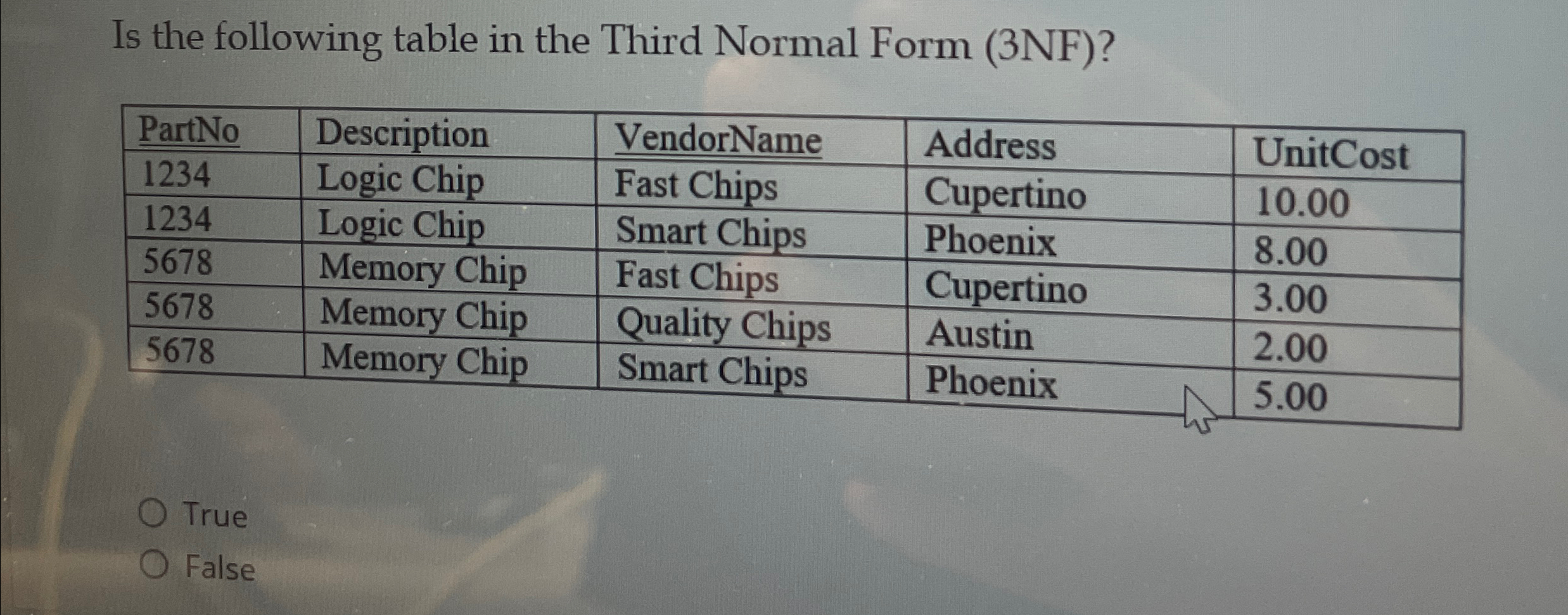 Is the following table in the Third Normal Form (