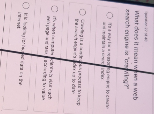 Question 2 7 of 4 0 What does it mean w ien a web