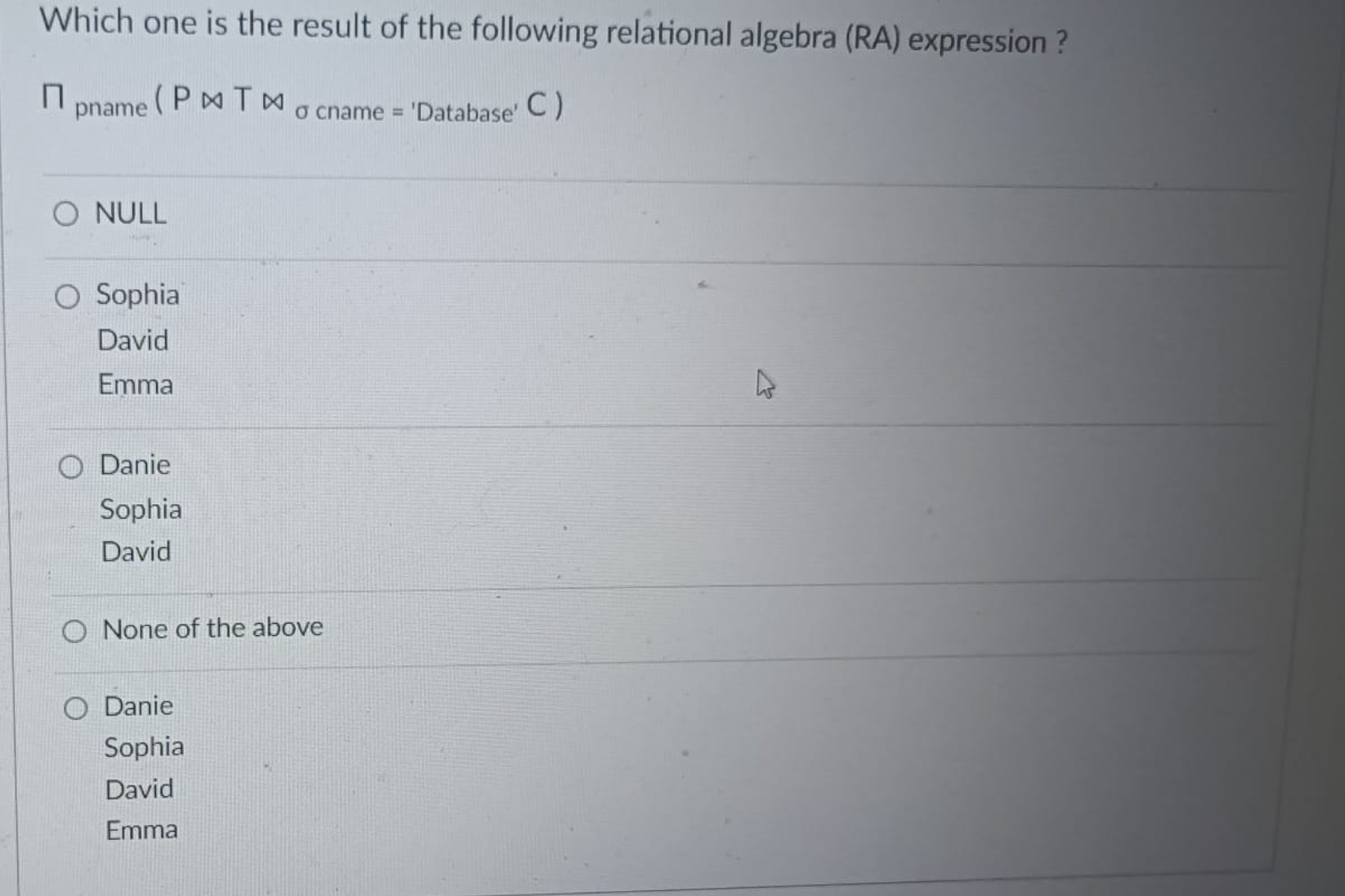 Which one is the result of the following