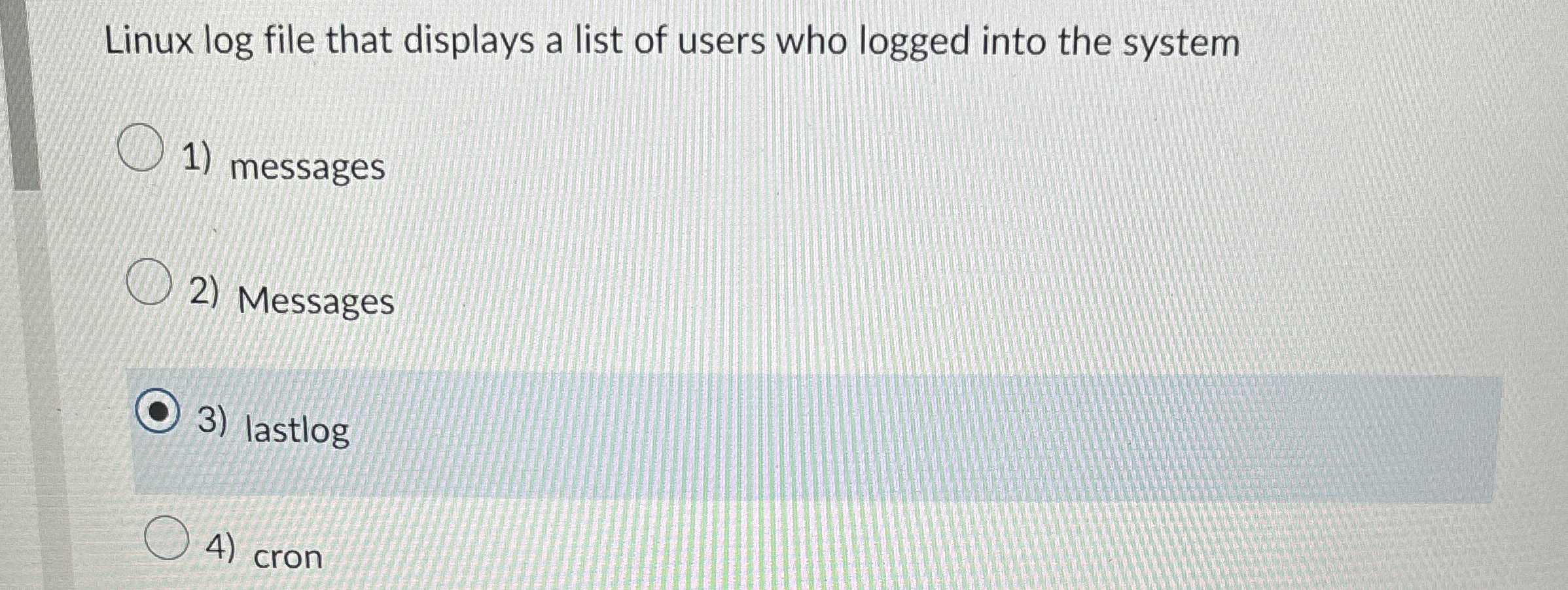 Linux log file that displays a list of users who