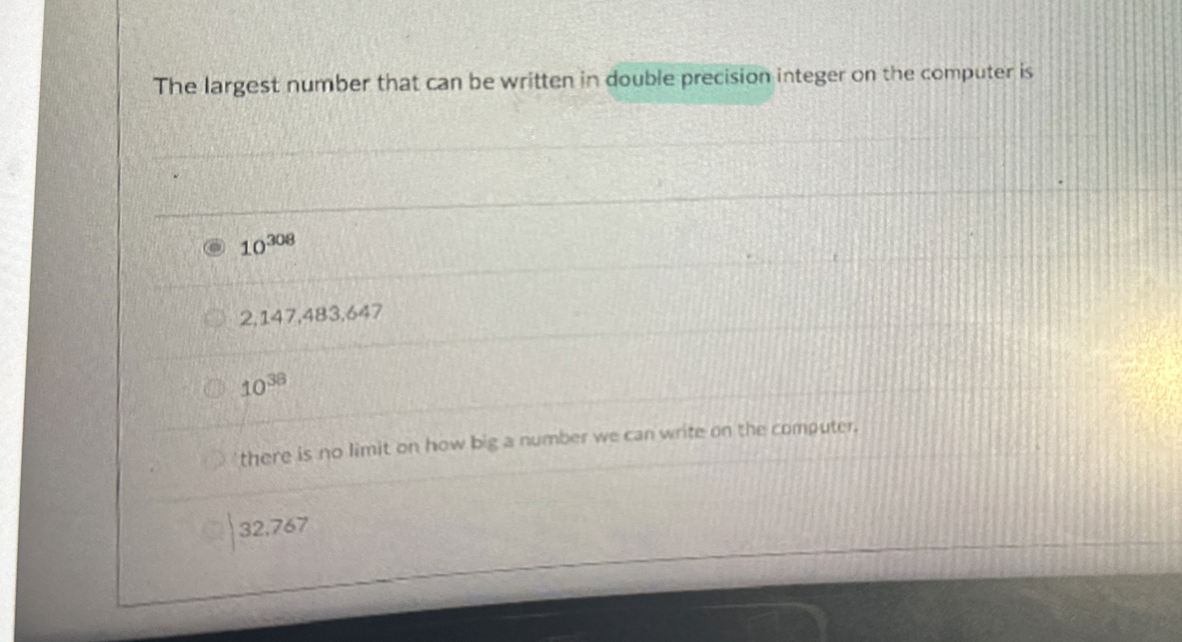 The largest number that can be written in double