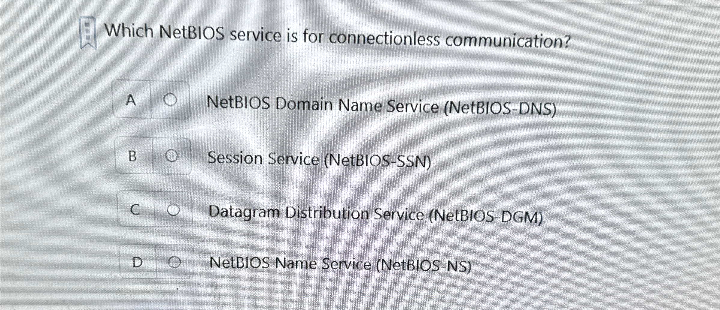 Which NetBIOS service is for connectionless