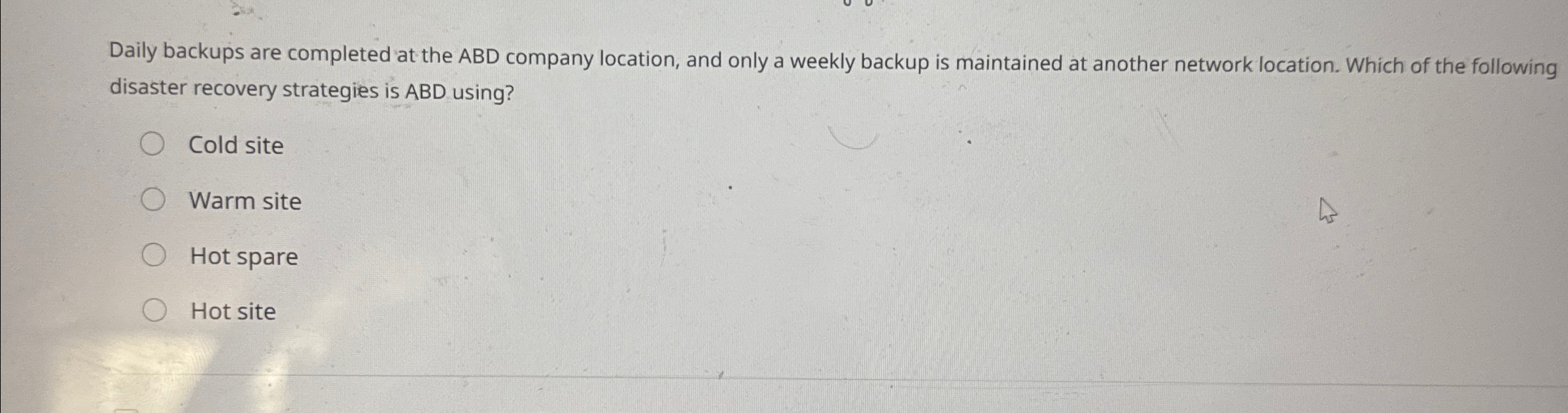 Daily backups are completed at the ABD company
