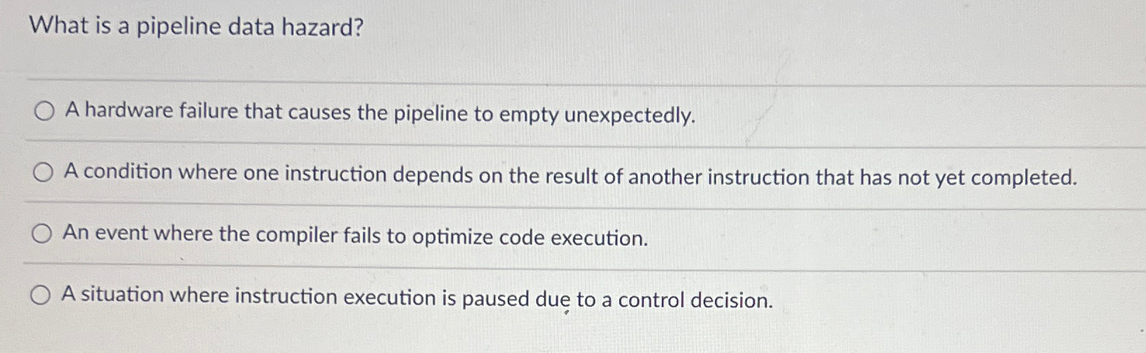 What is a pipeline data hazard? A hardware