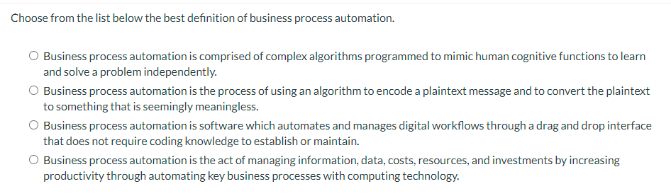 Choose from the list below the best definition of