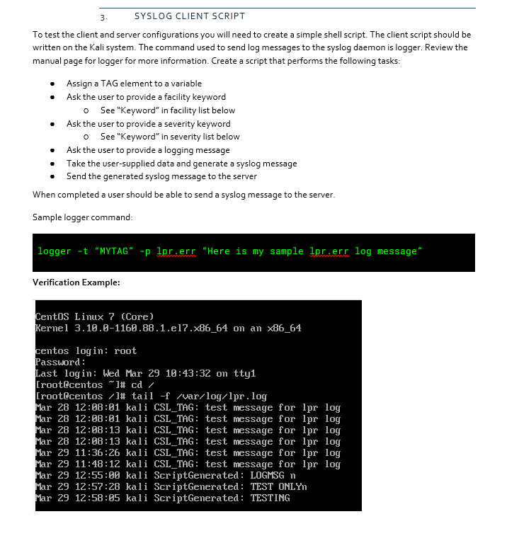 SYSLOG CLIENT SCRIPT To test the client and