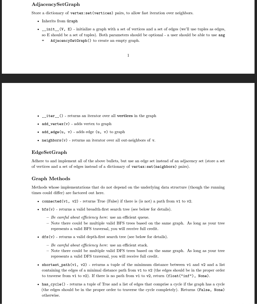 AdjacencySetGraph Store a dictionary of vertex: