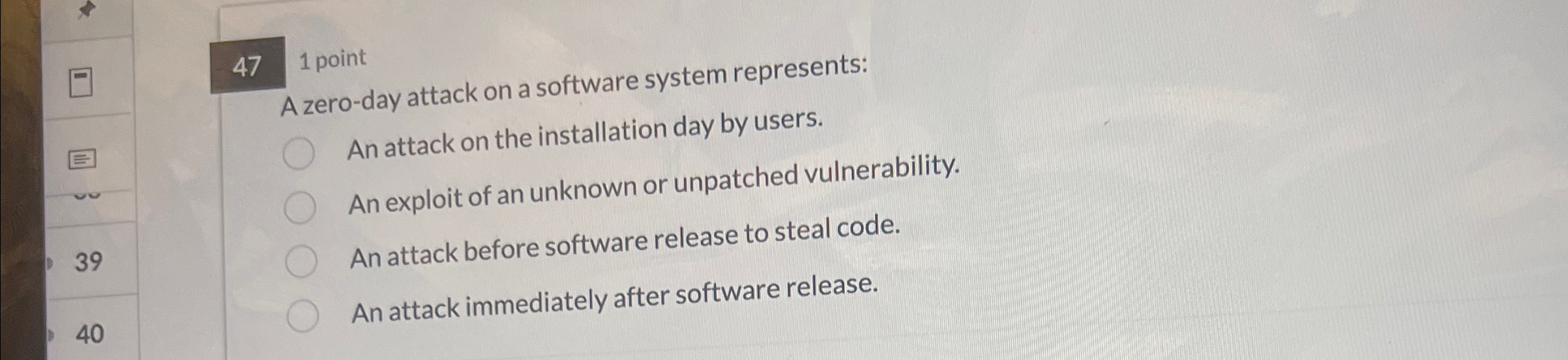 4 7 1 point A zero - day attack on a software