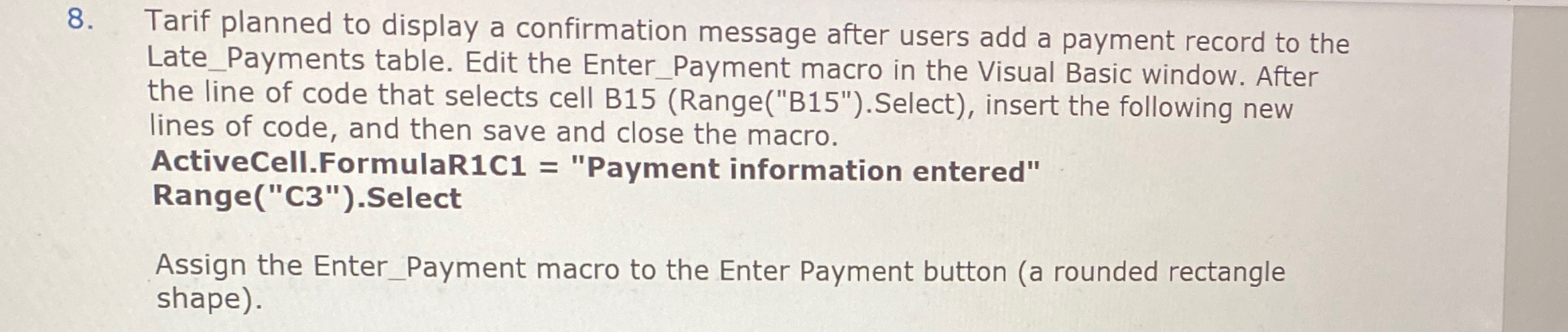 Tarif planned to display a confirmation message
