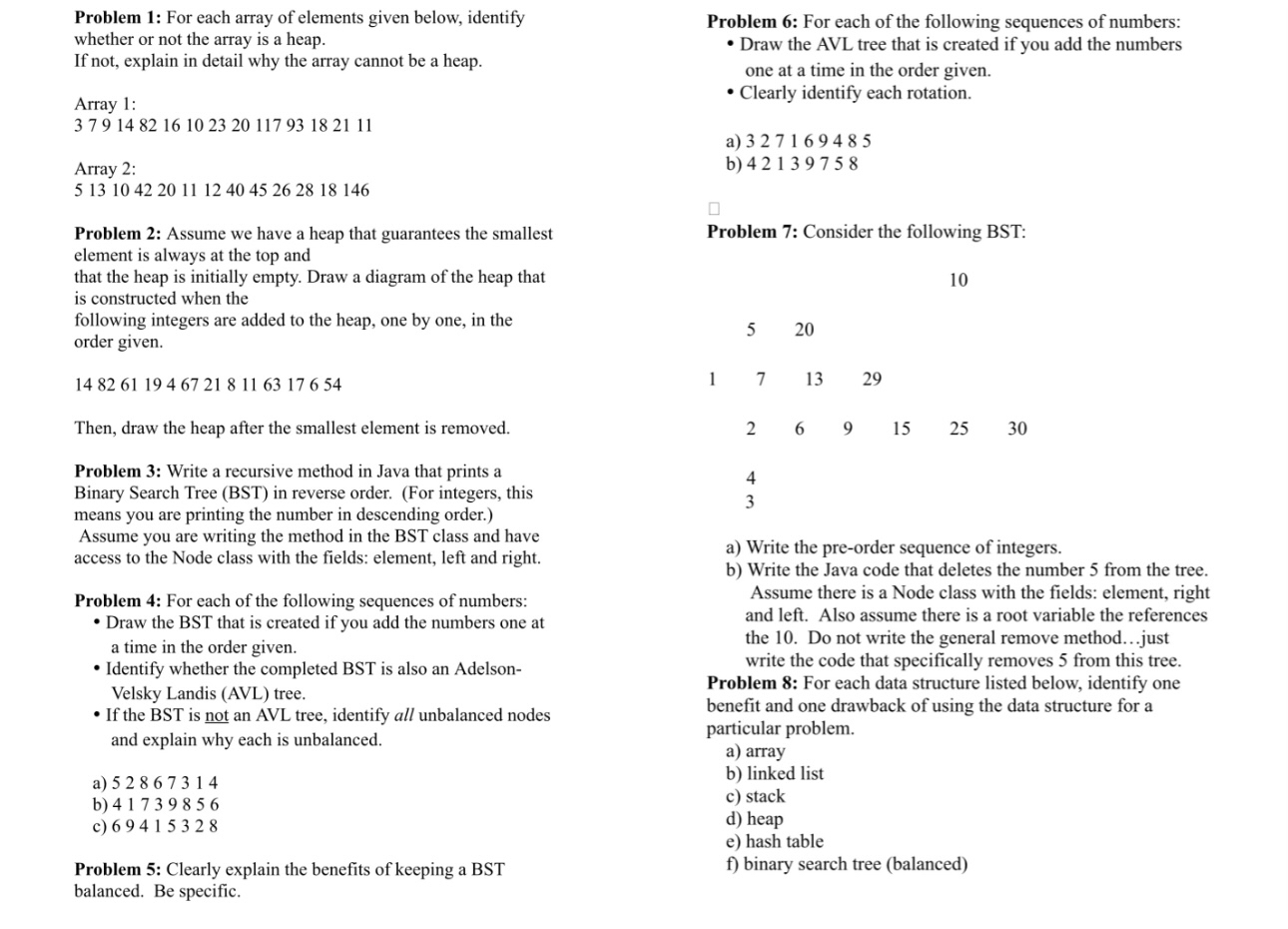 Problem 1 : For each array of elements given
