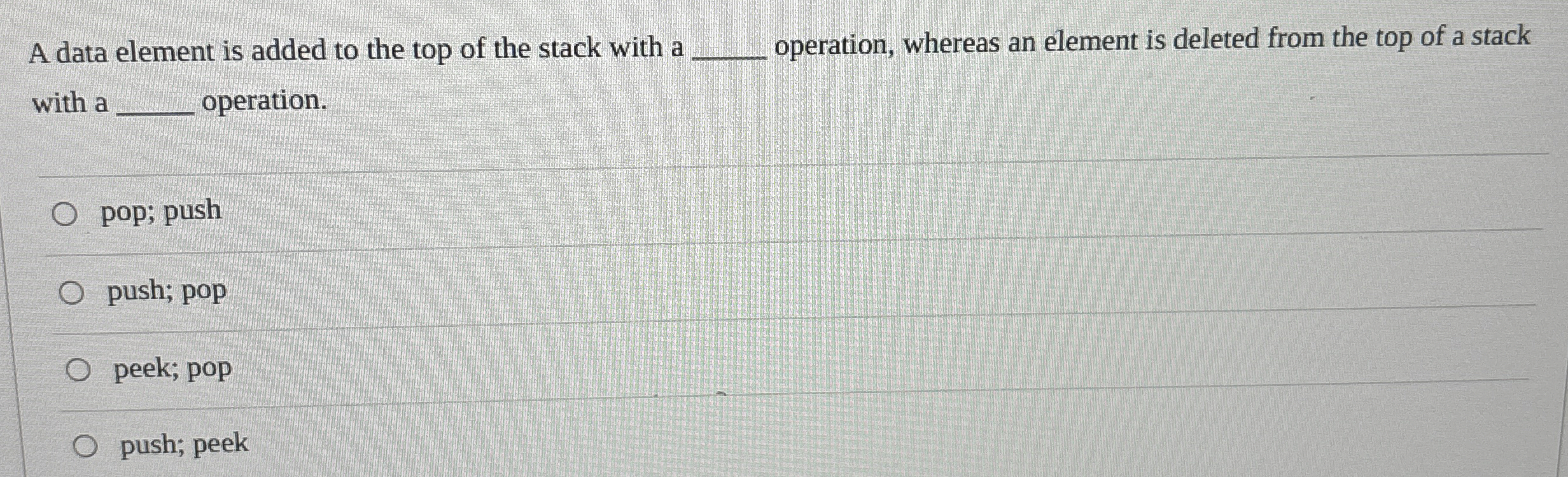 A data element is added to the top of the stack
