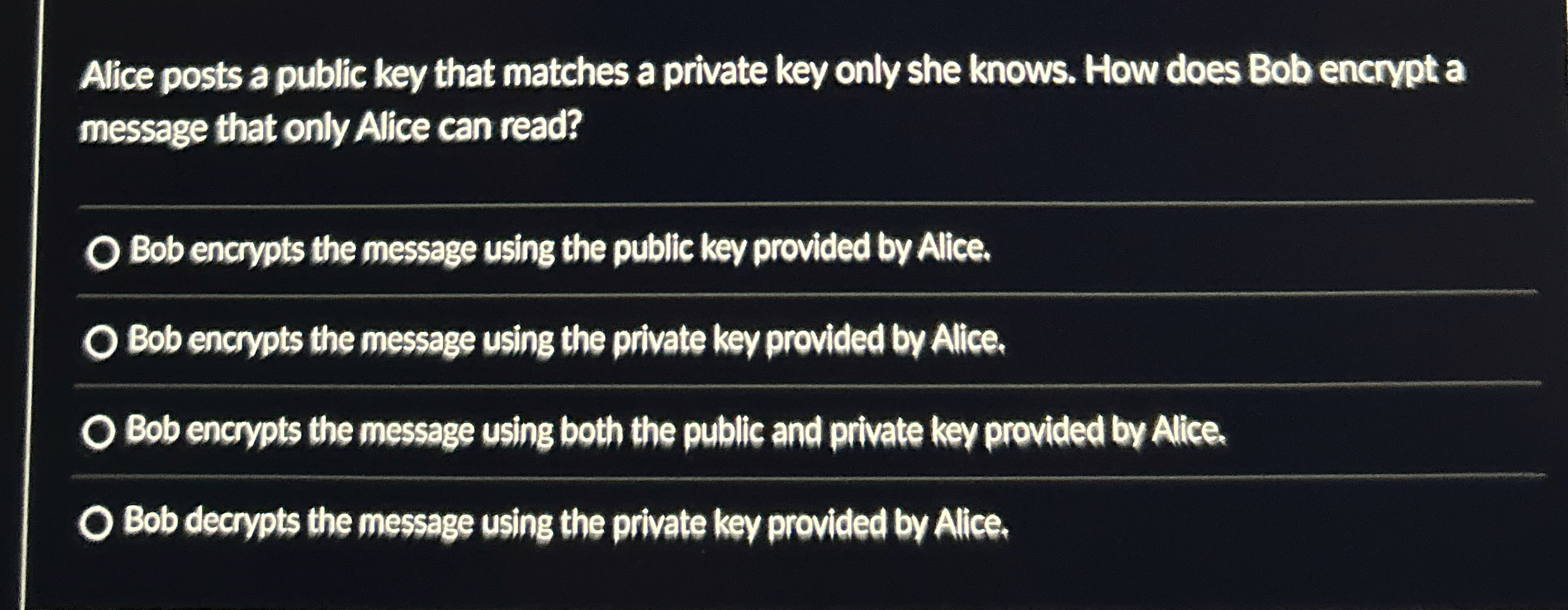 Alice posts a public key that matches a private
