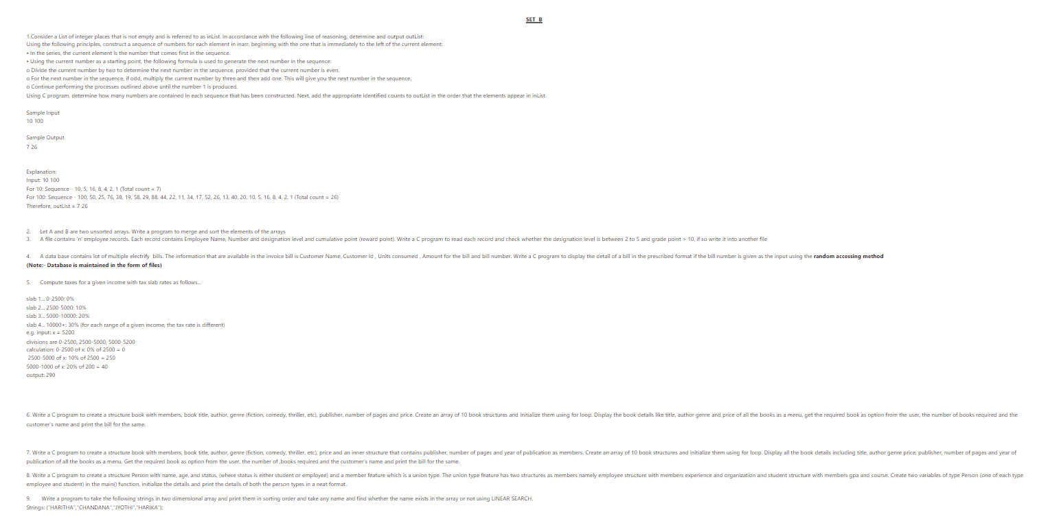 SET B 1 . Consider a List of integer places that