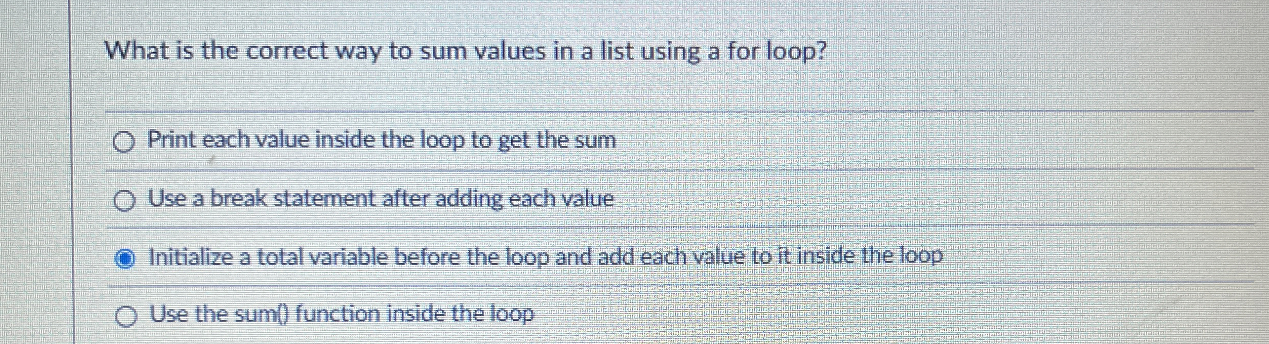 What is the correct way to sum values in a list