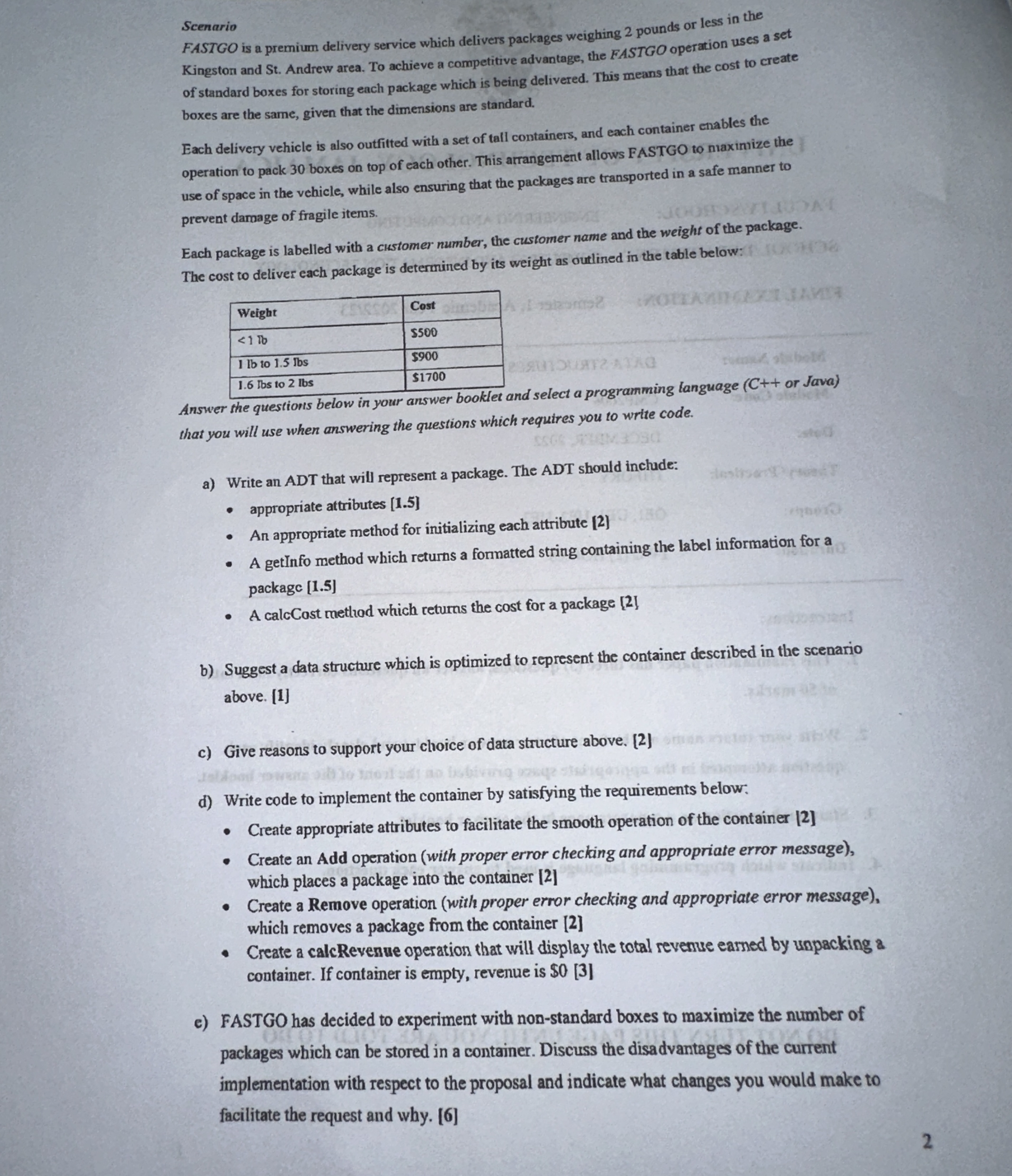 Scenario FASTGO is a premium delivery service