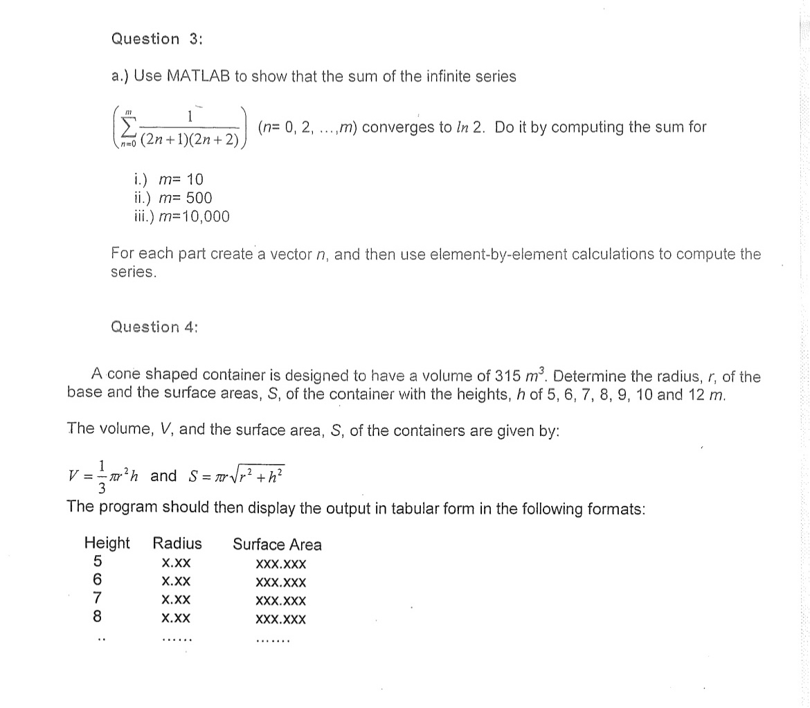 Question 3 : a . ) Use MATLAB to show that the