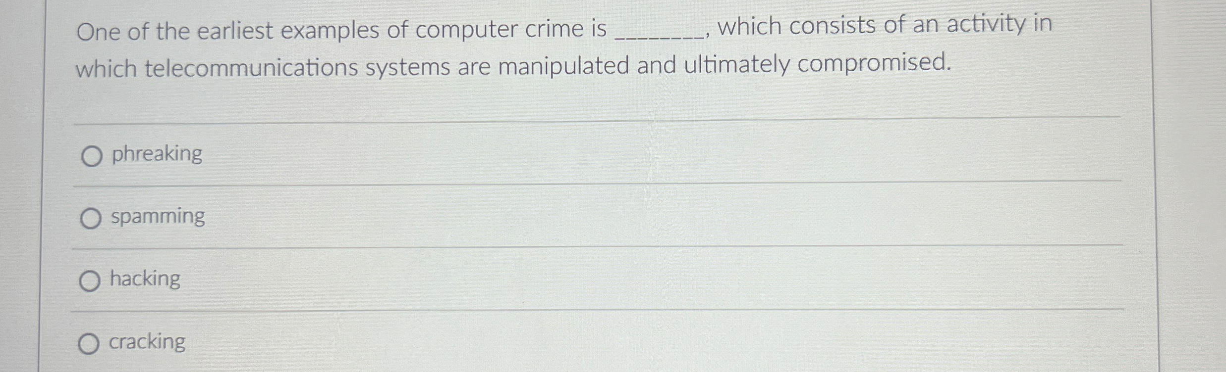 One of the earliest examples of computer crime is