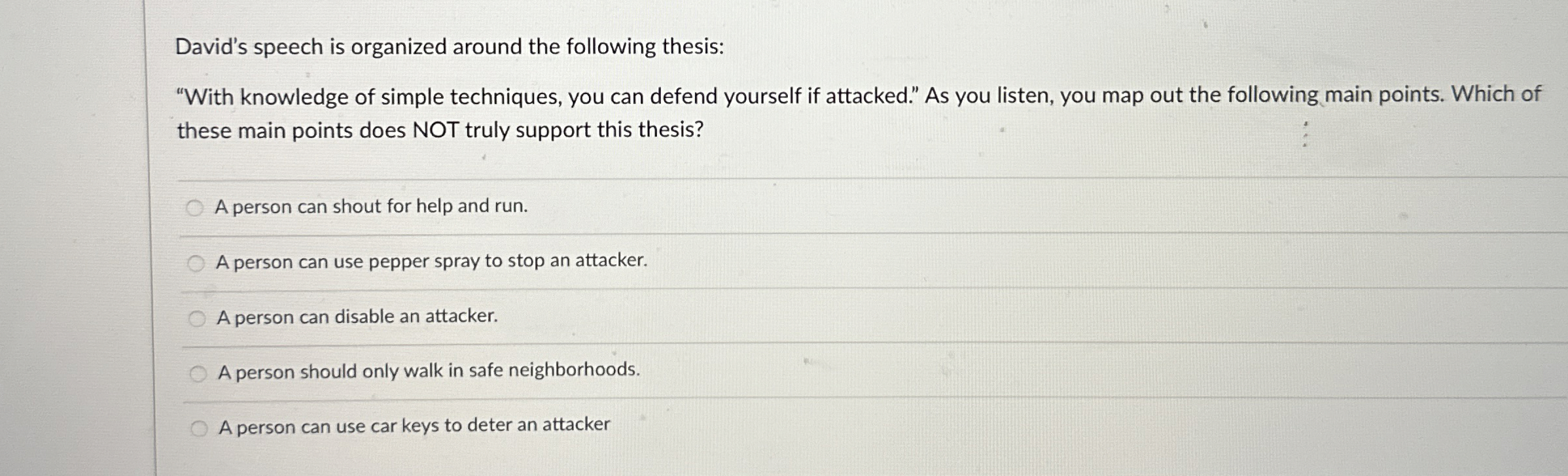 David's speech is organized around the following