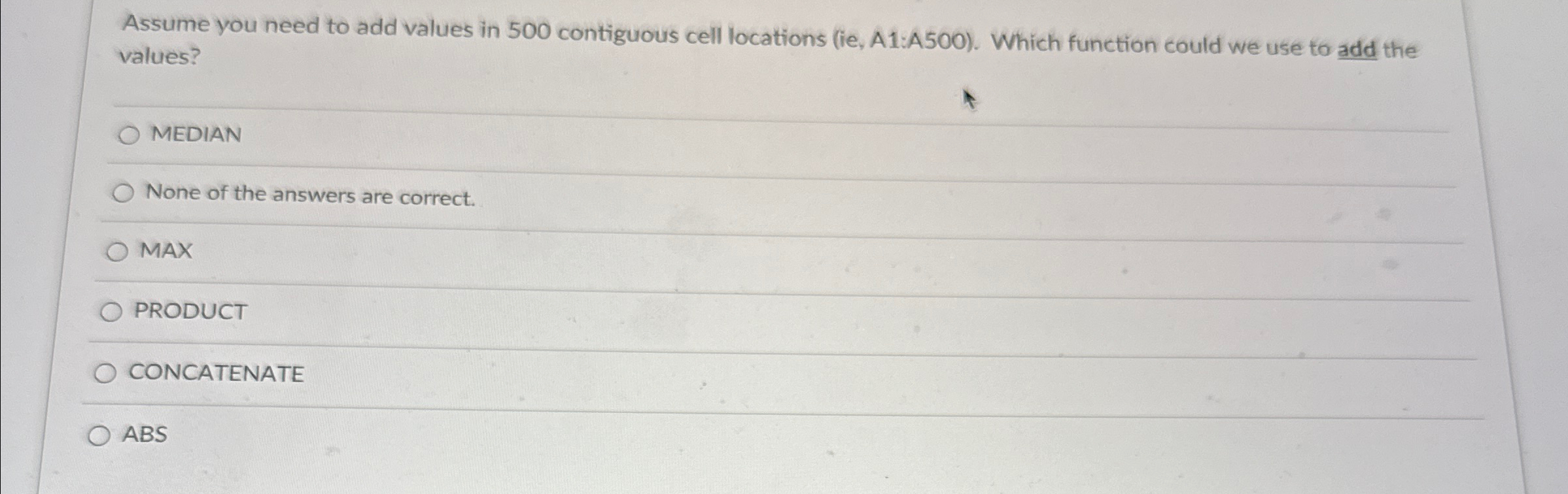 Assume you need to add values in 5 0 0 contiguous