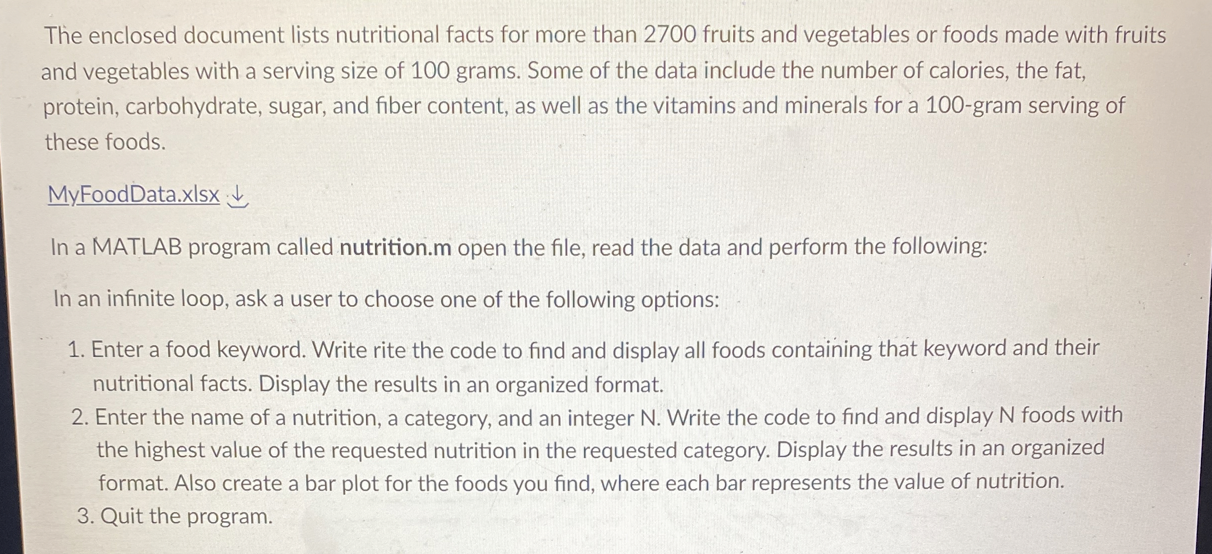 The enclosed document lists nutritional facts for