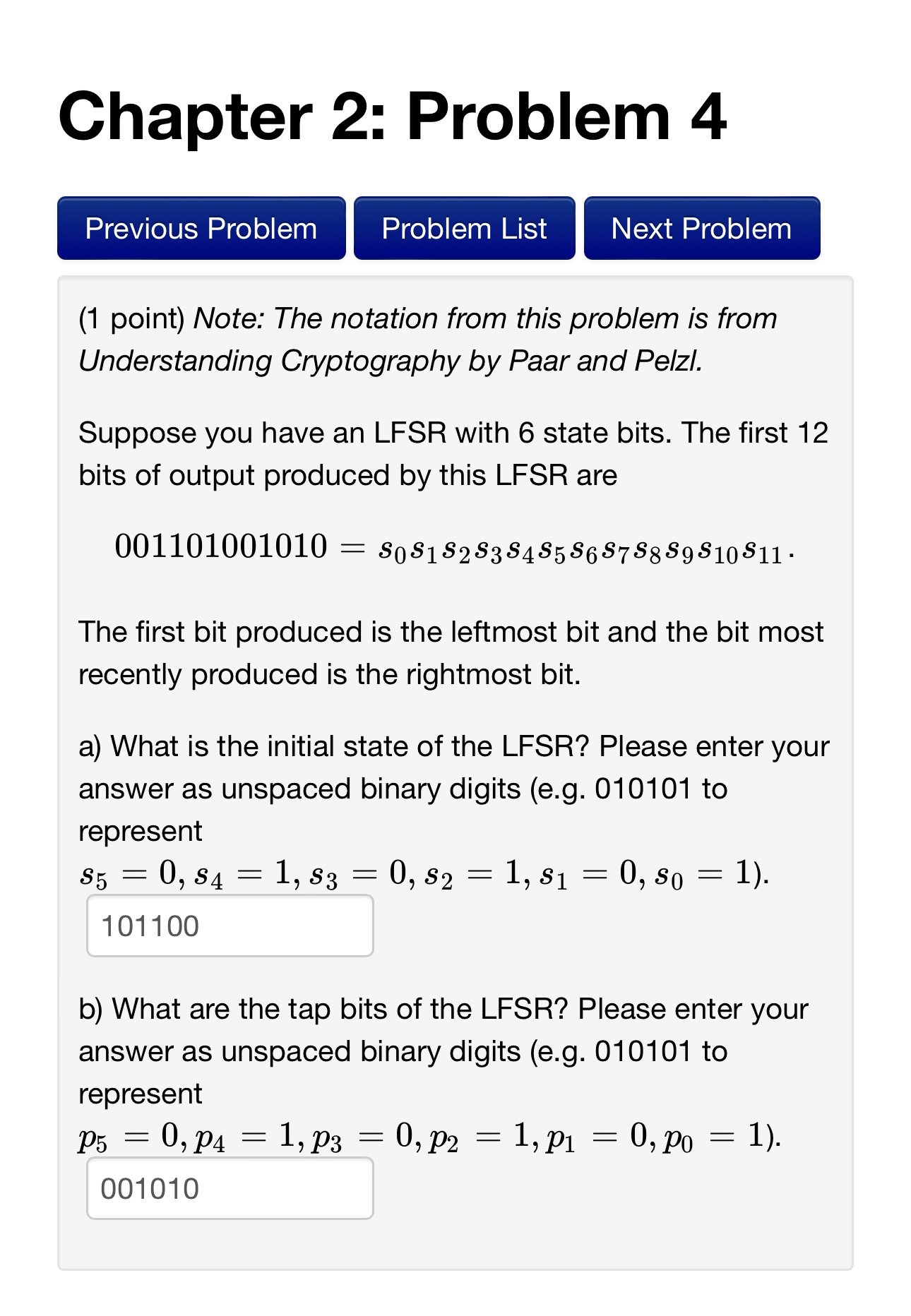 Chapter 2 : Problem 4 ( 1 point ) Note: The