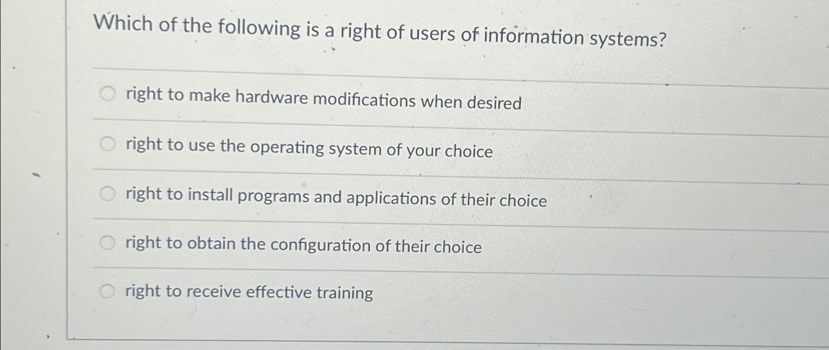 Which of the following is a right of users of