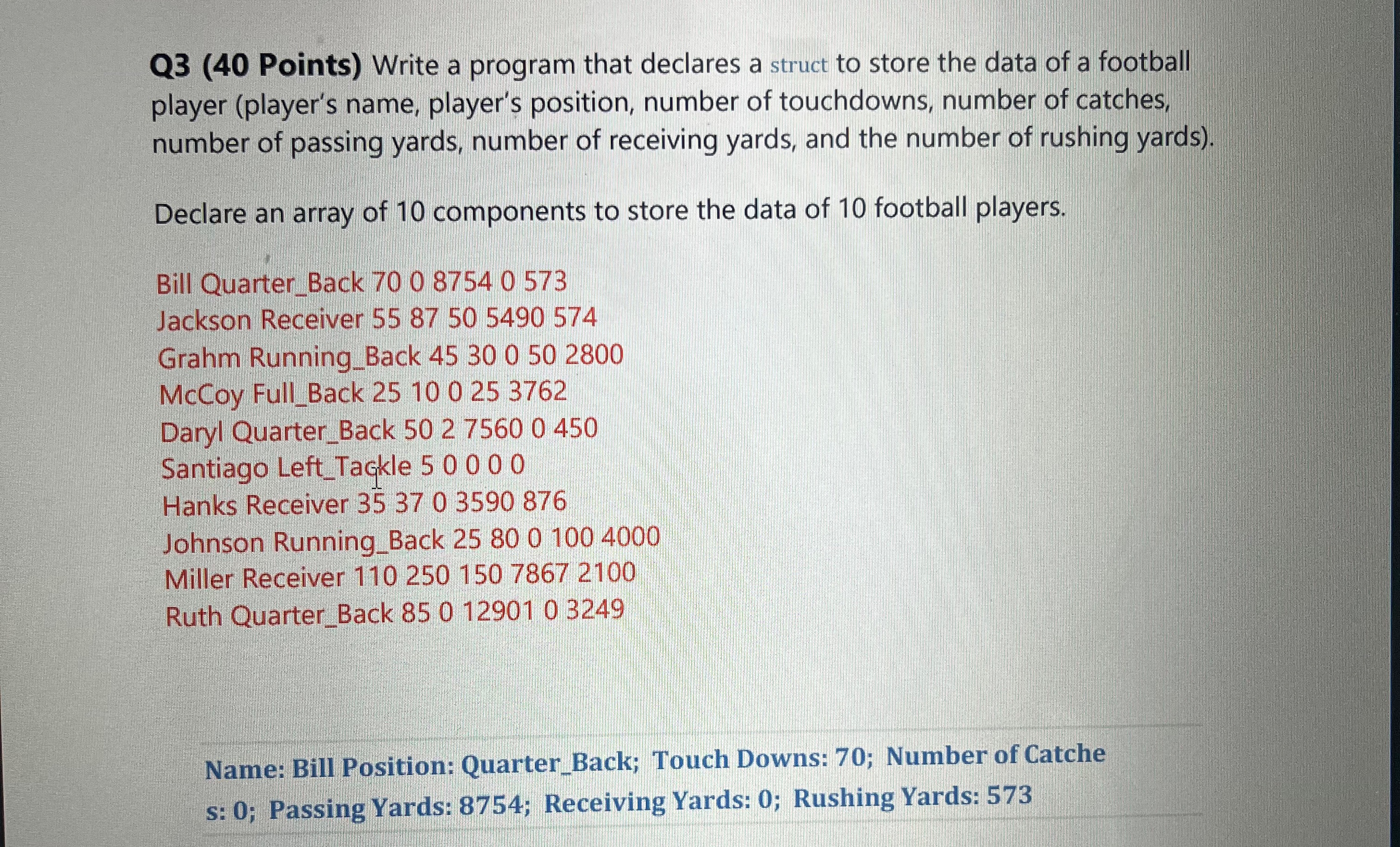 Q 3 ( 4 0 Points ) Write a program that declares