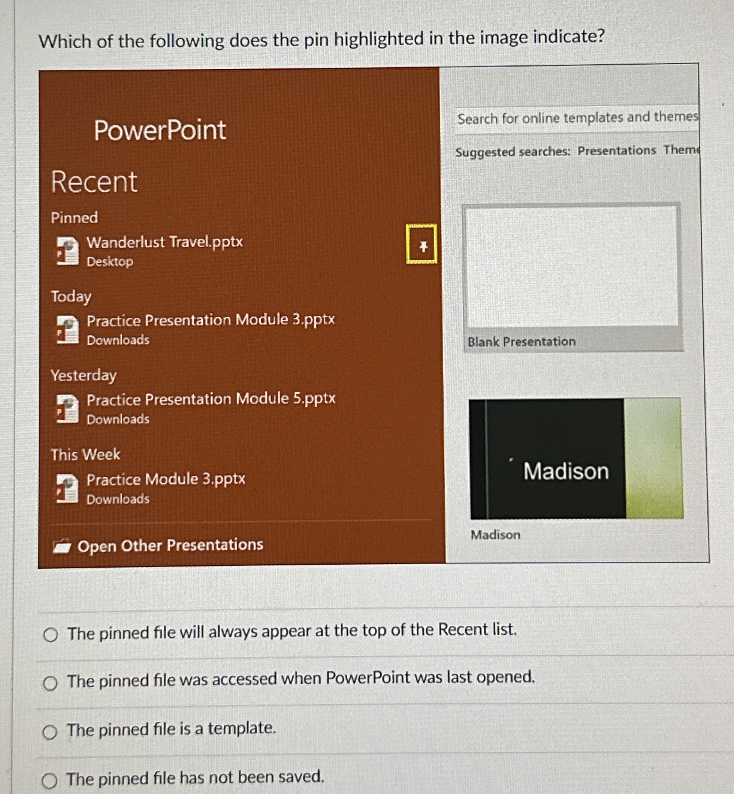 Which of the following does the pin highlighted