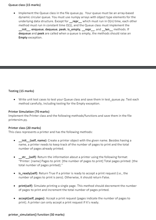 Queue class ( 1 5 marks ) Implement the Queue