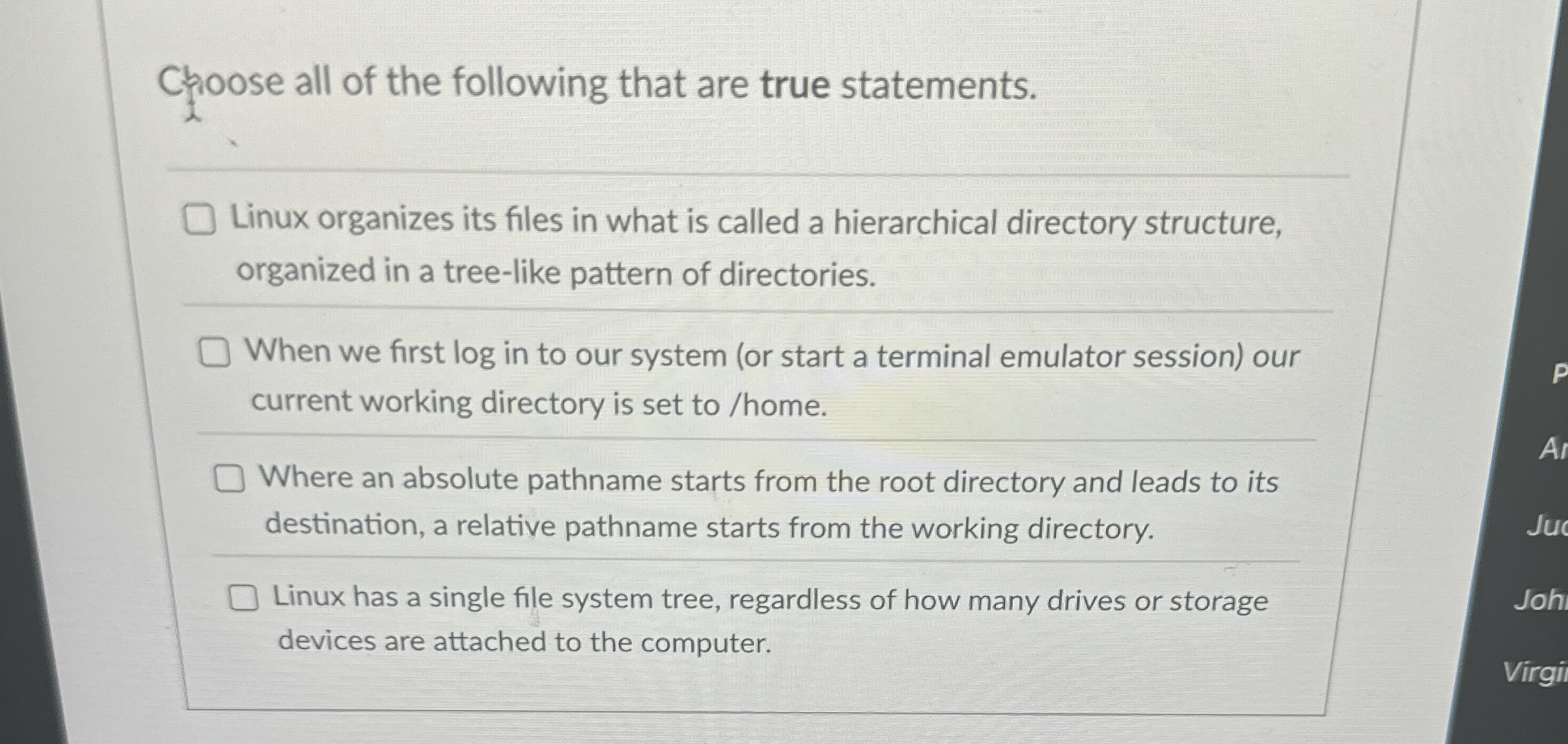 Choose all of the following that are true