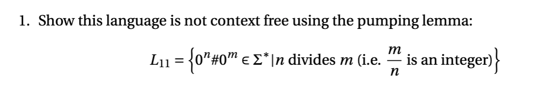 Show this language is not context free using the