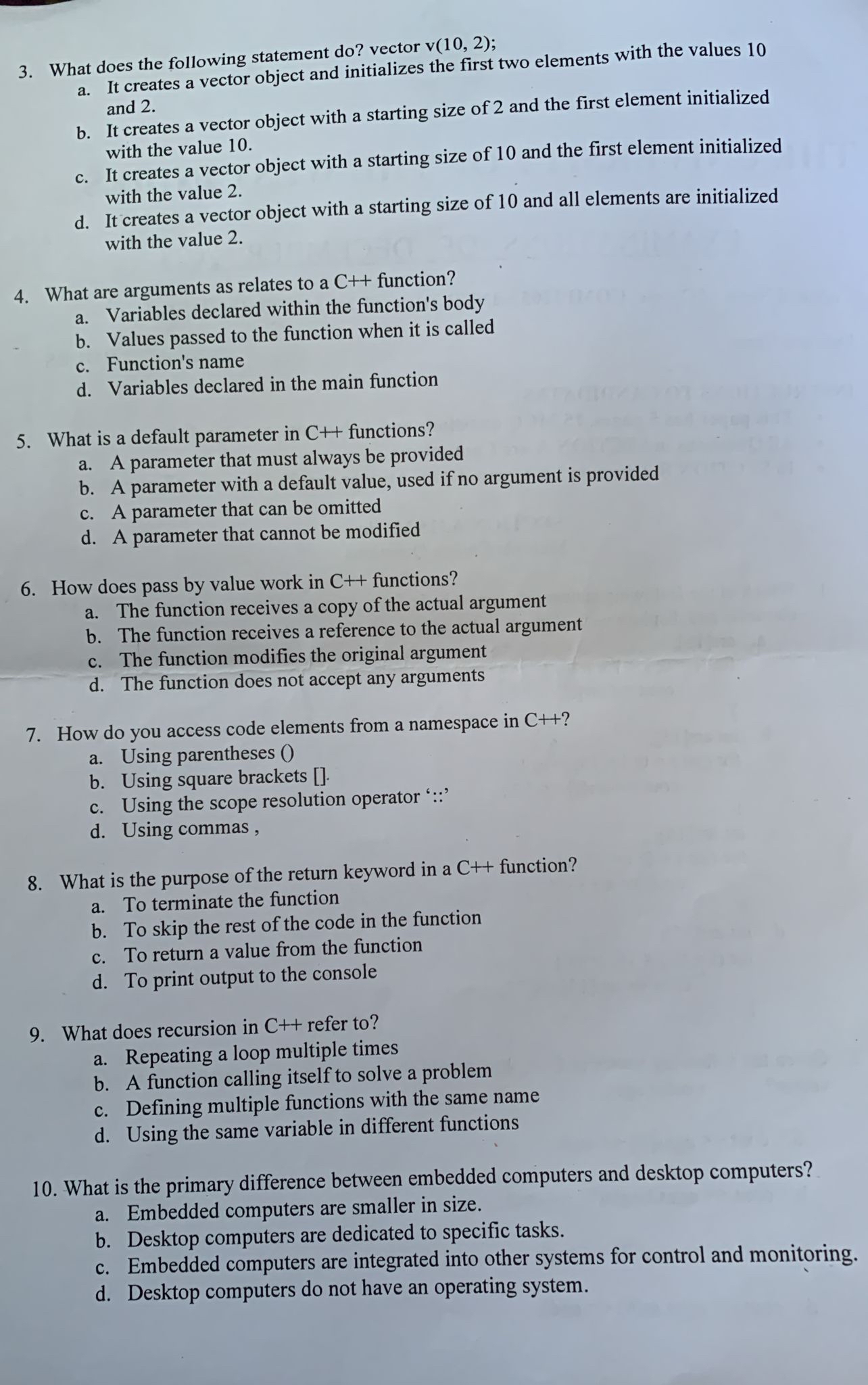 What does the following statement do ? vector v (