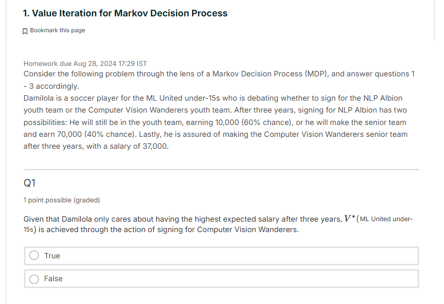 Value Iteration for Markov Decision Process