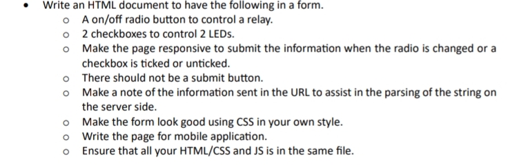 Write an HTML document to have the following in a