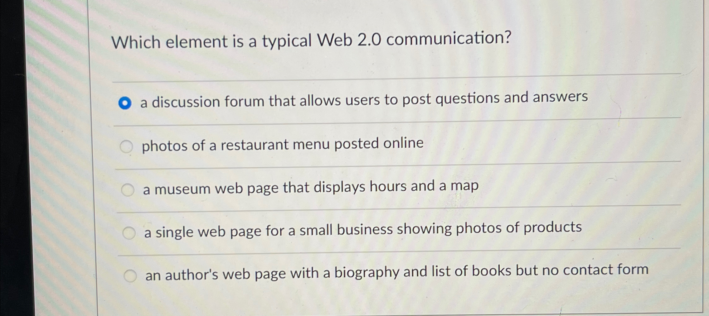 Which element is a typical Web 2 . 0