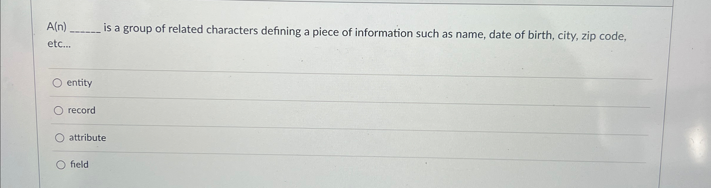 A ( n ) is a group of related characters defining