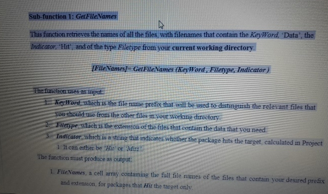 Sub - function 1 : GetFileNames This function