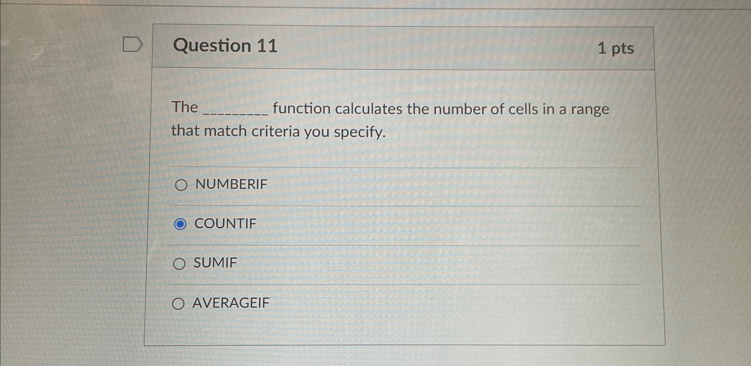 Question 1 1 1 pts The function calculates the