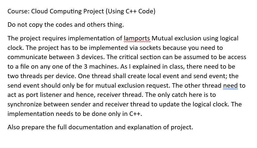 Course: Cloud Computing Project ( Using C + +