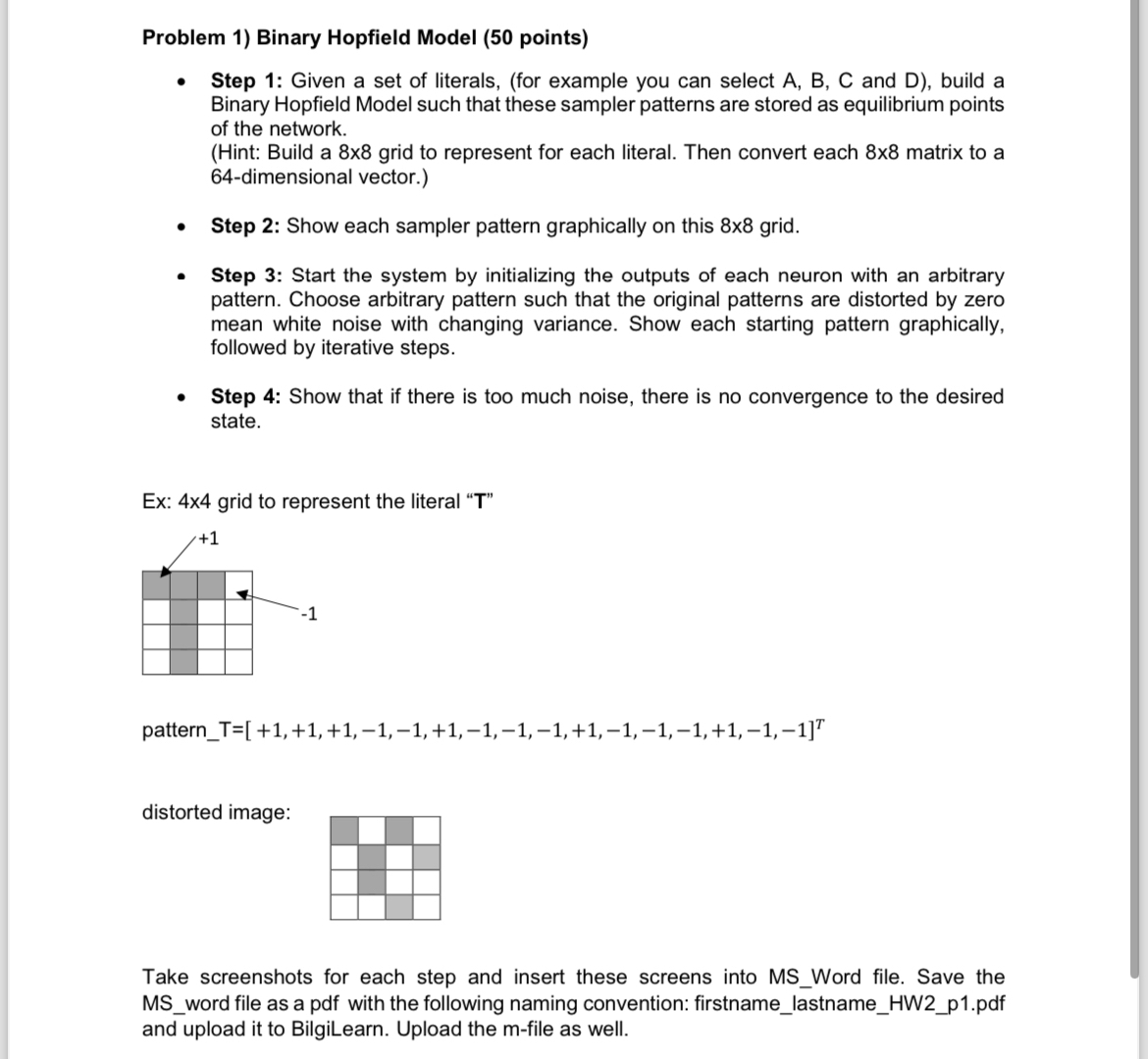 Problem 1 ) Binary Hopfield Model ( 5 0 points )