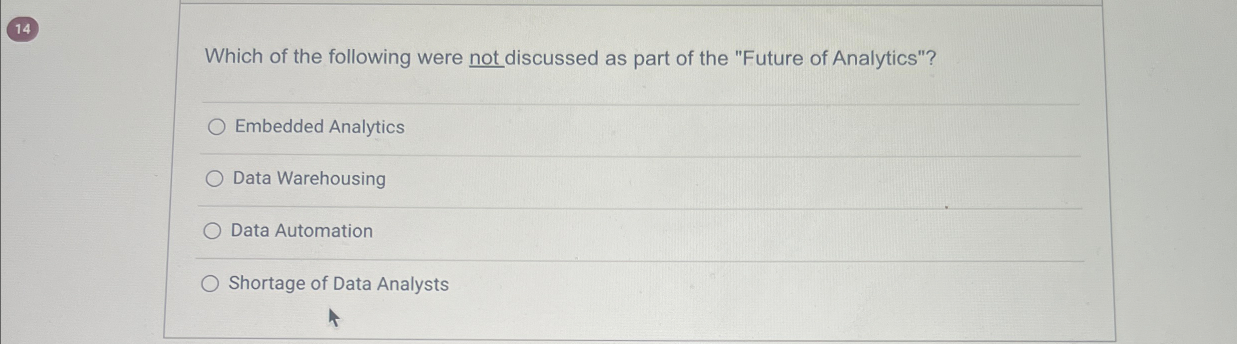 1 4 Which of the following were not discussed as